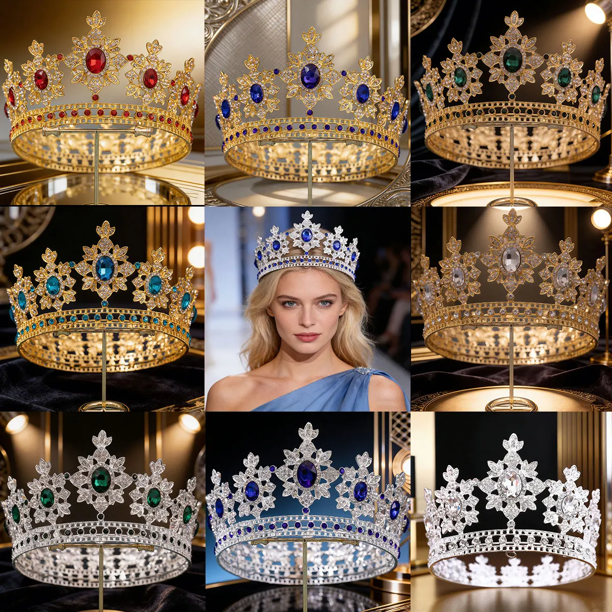 

Роскошная свадебная корона-тиара с блестящими стразами, головной убор в стиле королевы для конкурсов красоты, выпускных вечеров и Хэллоуина