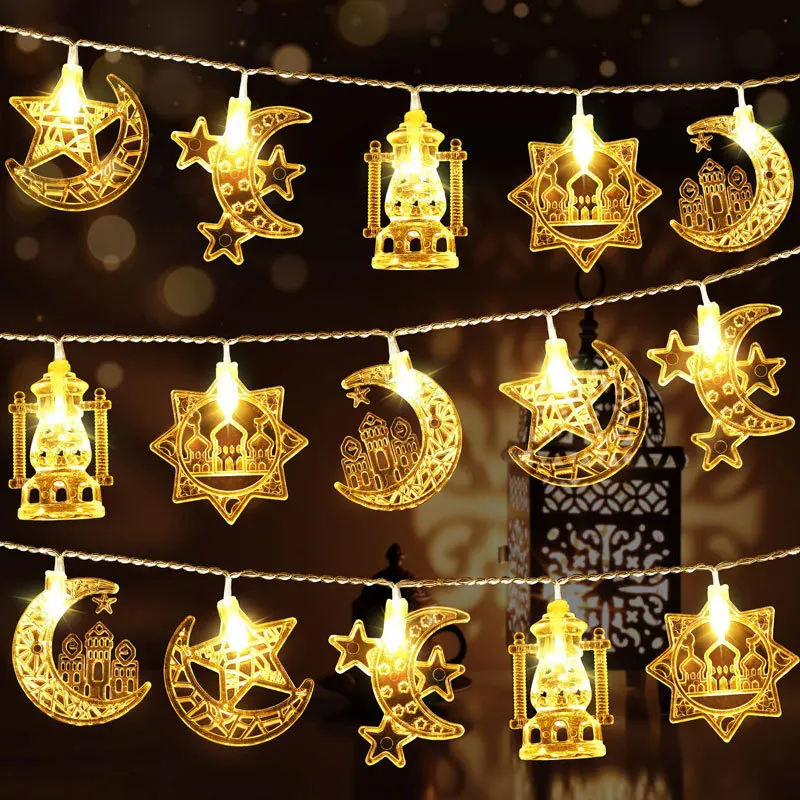 10 Pieces  Ramadan LED Decorative Lamp EID Mubarak Moon Star Lights Strings Home Curtain Decoration