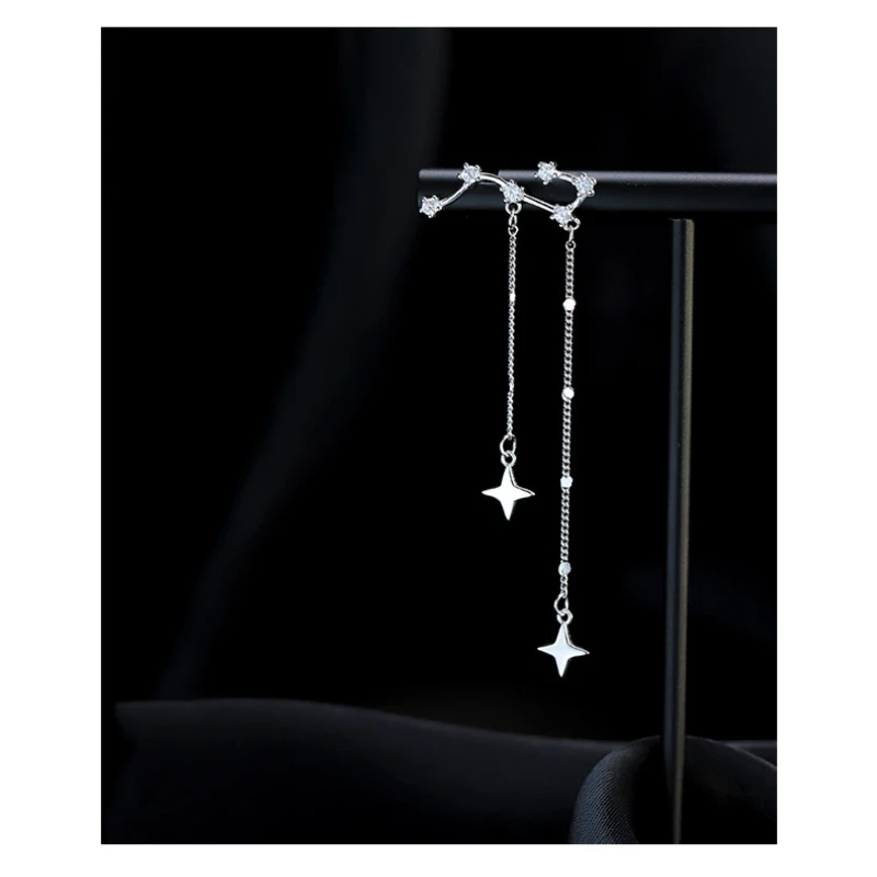 VOQ Silberfarbene Big Dipper Ohrringe Damen Asymmetrische Ohrringe Zarte Persönlichkeit Jubiläum – Detail 9