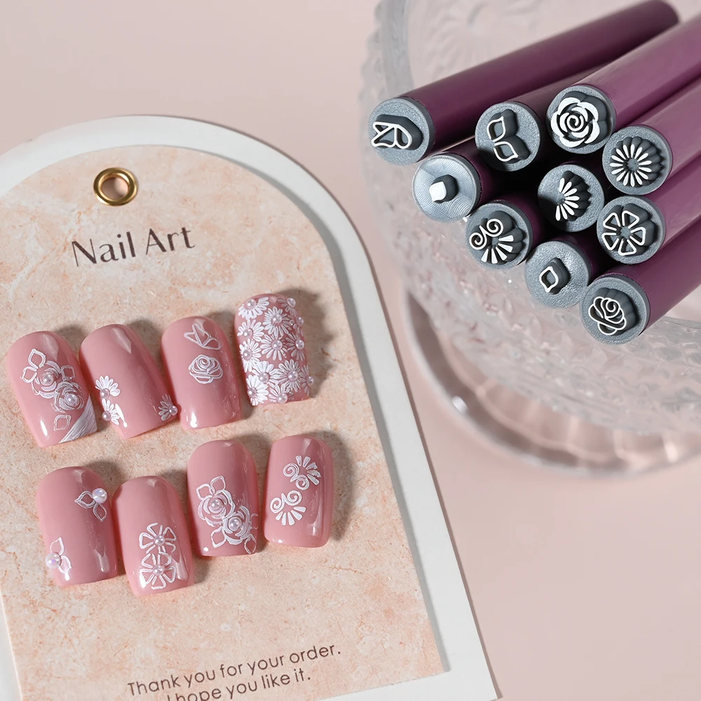 나비 네일 아트 스탬프 펜, 실리콘 헤드 장미 꽃 마찰 도구, 핑크 연마 페인팅 드로잉 매니큐어 도구, 4 개, 6 개, 10 개/세트