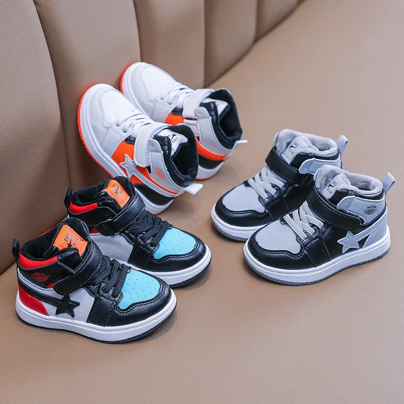 Winter Plush Warm Zapatillas Children Cotton Boot Cool Kids Boys Girls Latter Design Cotton Shoes Star Pattern Colorful Sneakers