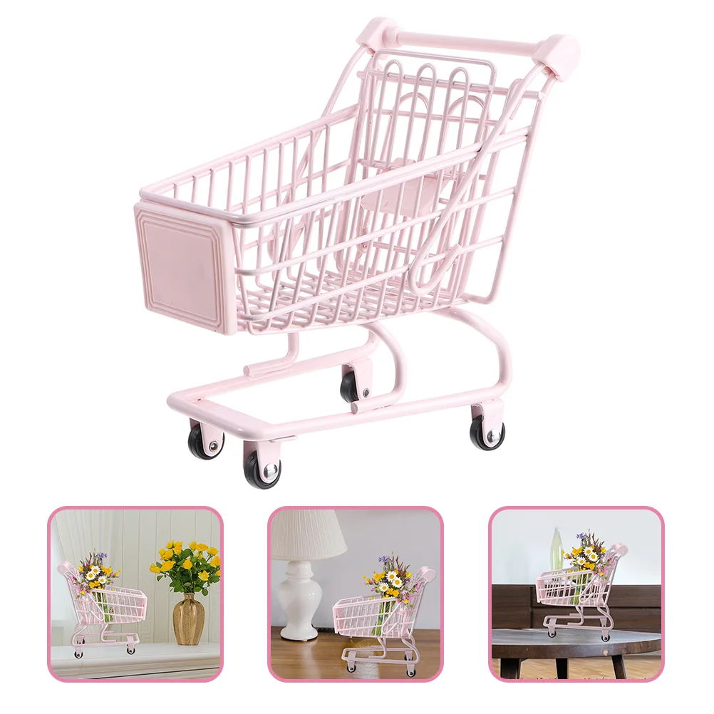 Miniature Shopping Cart Toy Iron Small Supermarket Trolley Desk ganizer Candy Business Cards Holder Home Office Decor Valentine