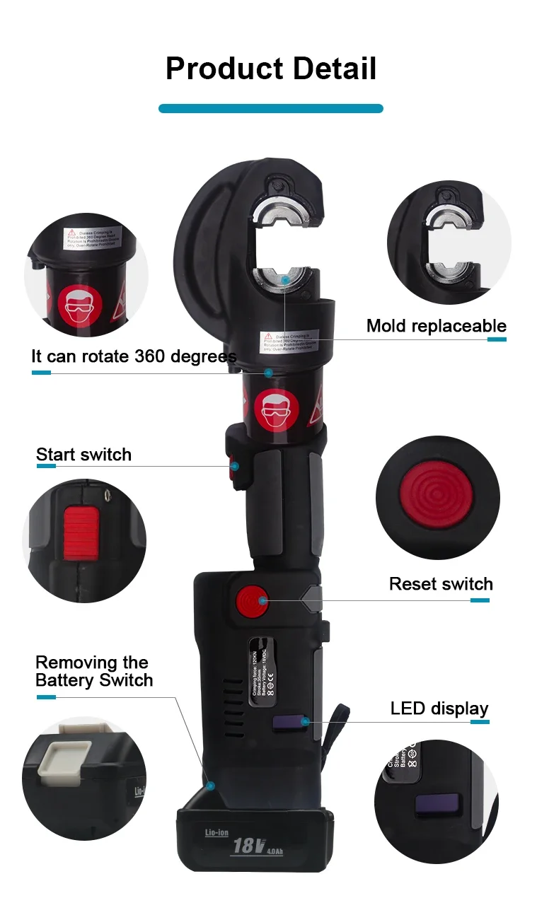 Lithium Powered Electric Hydraulic Crimping Pliers, Cable Crimping Clamp LS-400C