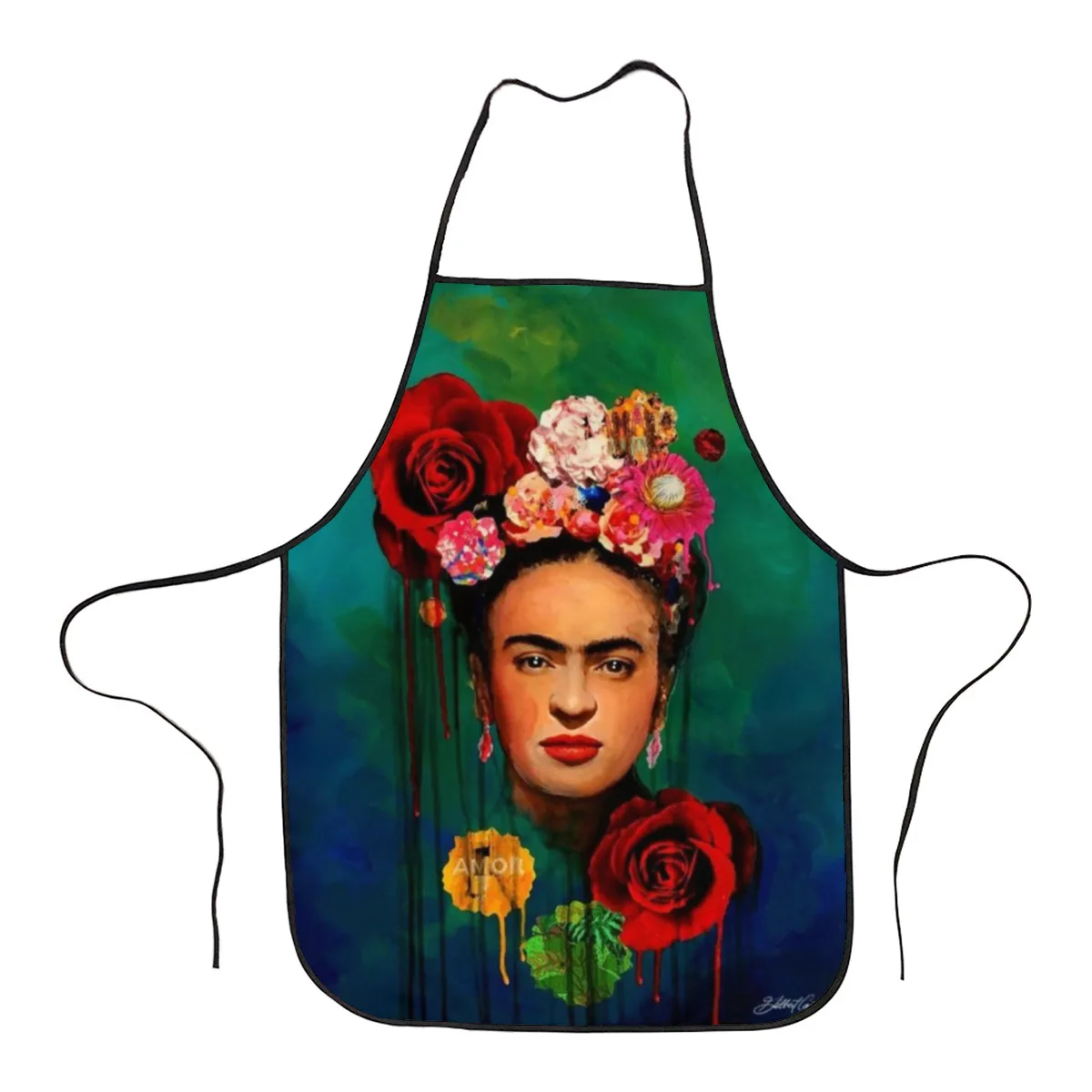 

Frida Floral (Green) Kitchen Aprons for Women Household Cleaning Apron Chefs Cooking Baking Apron for Child