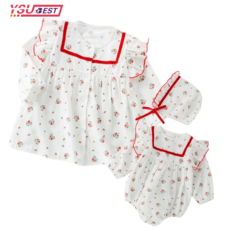 

Fashion Baby Girl Dress Kids Romper Clothes Red Ruffles Girls Long Sleeves Floral Blouse Dress Girls Spring Summer Kids Dress