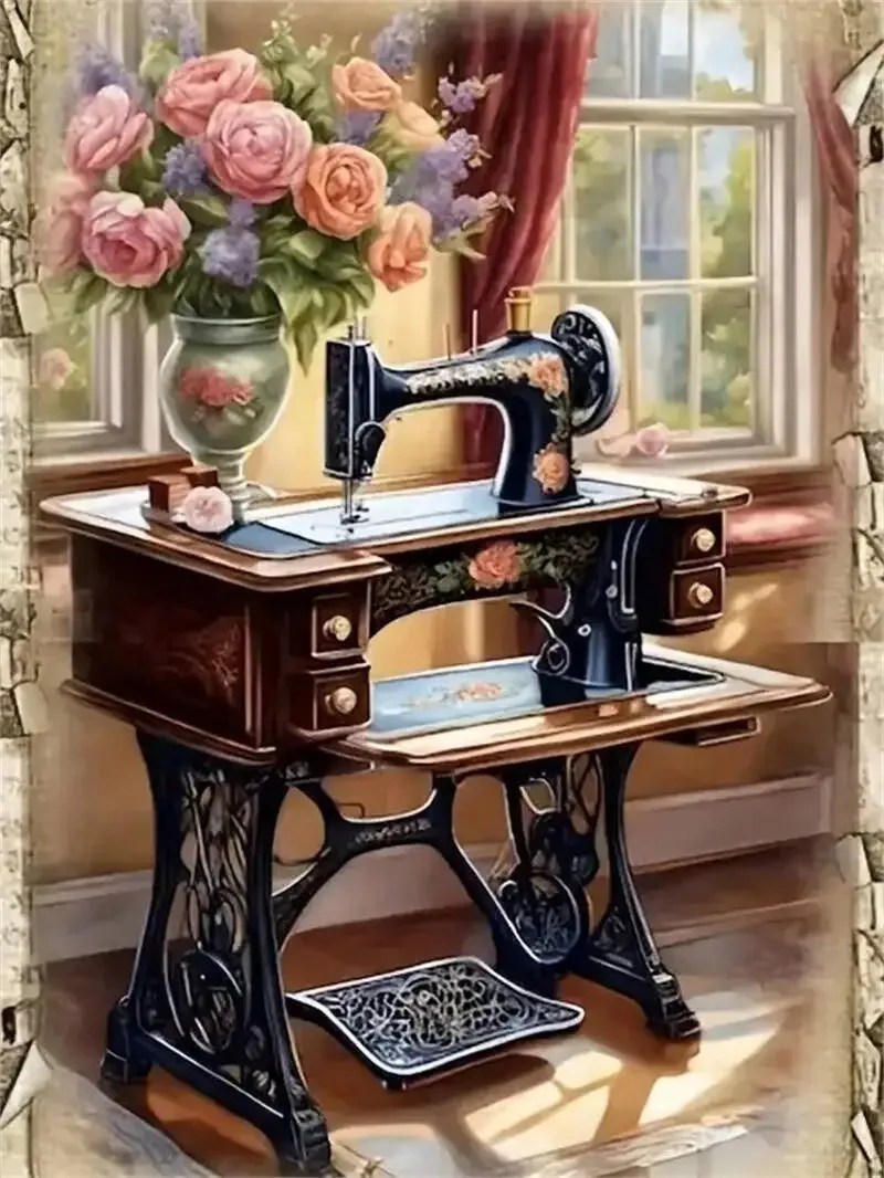 Floral Art Jigsaw Puzzle, Vintage Sewing Machine, Wildflower Vase, Moon Cherry Blossom, Mt Fuji Sakura View, 500-2000Pcs