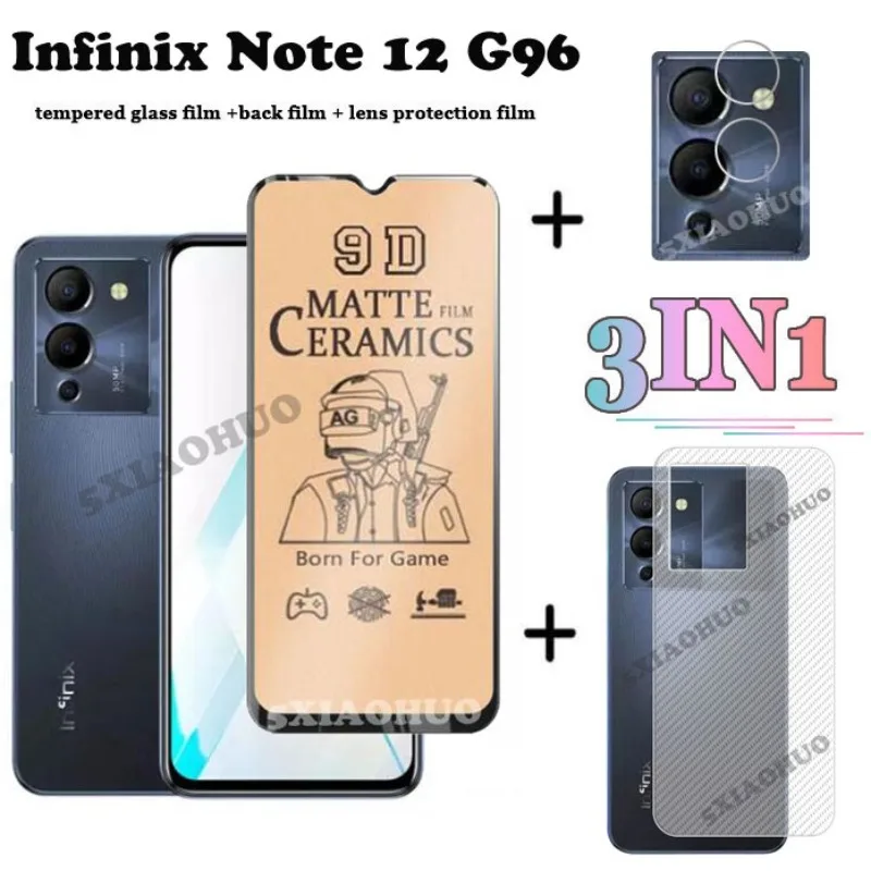 

(3 in 1) Infinix Note 12 G96 Ceramic Tempered Glass Screen Protectors + Camera Film + Back Film for Infinix Hot 30i Soft Film