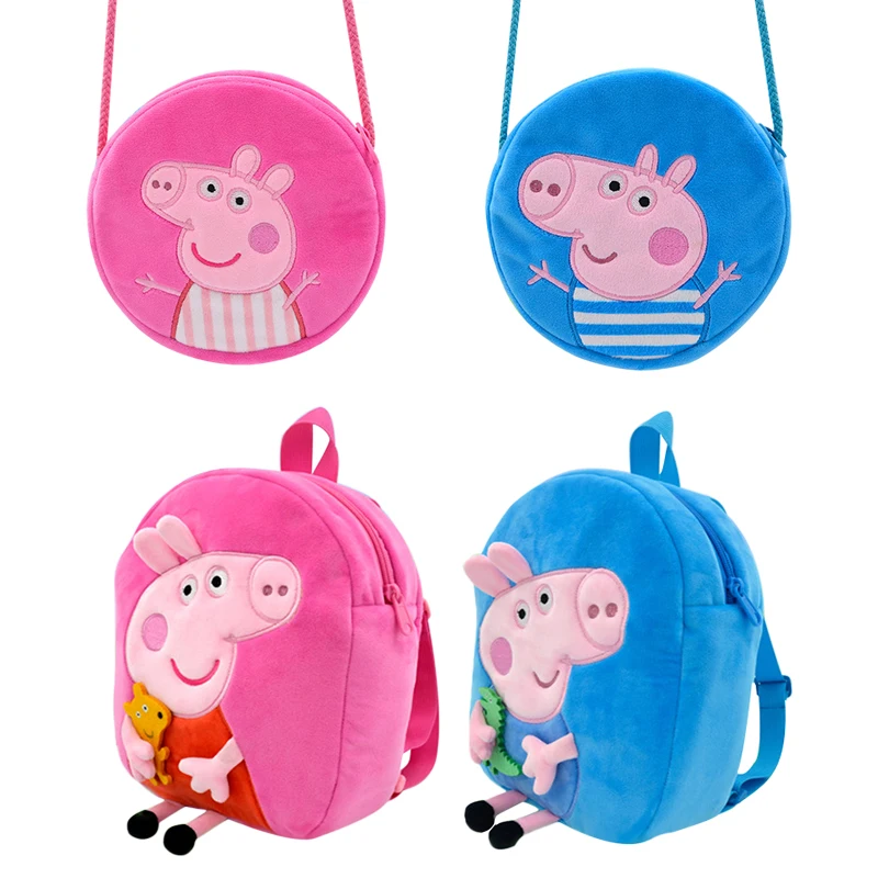 Cute Peppa Pig Plush Backpack Single shoulder bag soft stuffed Toy kindergarten Candy wallet pink Piggy Girl child Birthday Gift