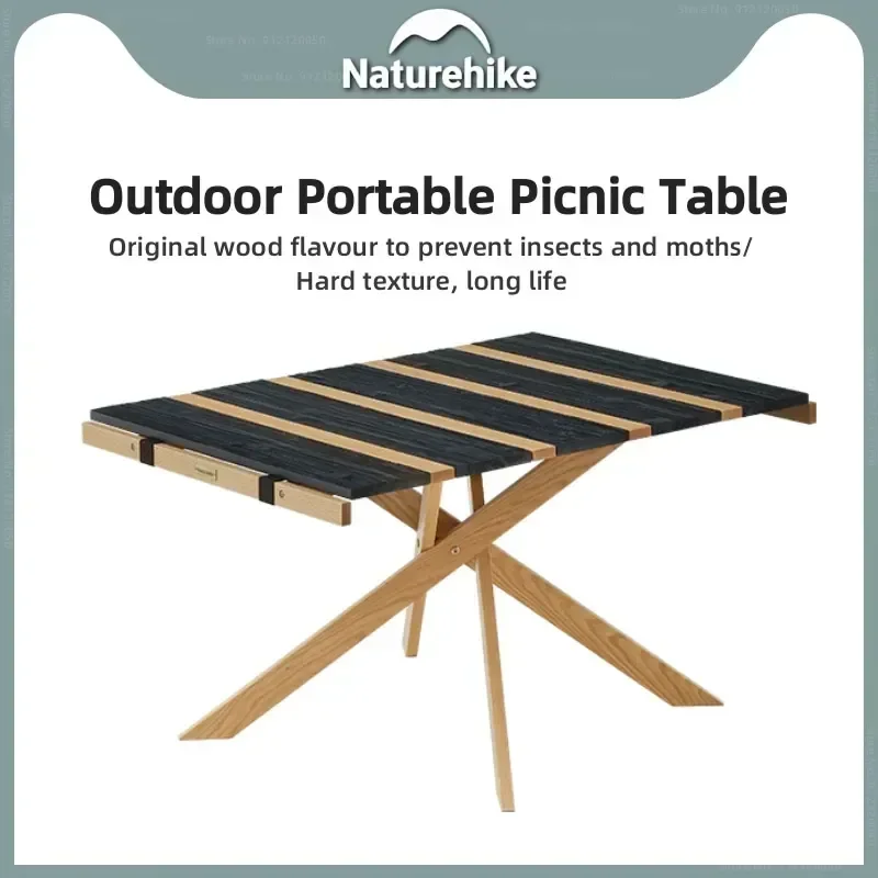 Naturehike Outdoor Solid Wood Dining Table Stable Durable Portable Camping Picnic Household Folding Wood Table Load Bearing