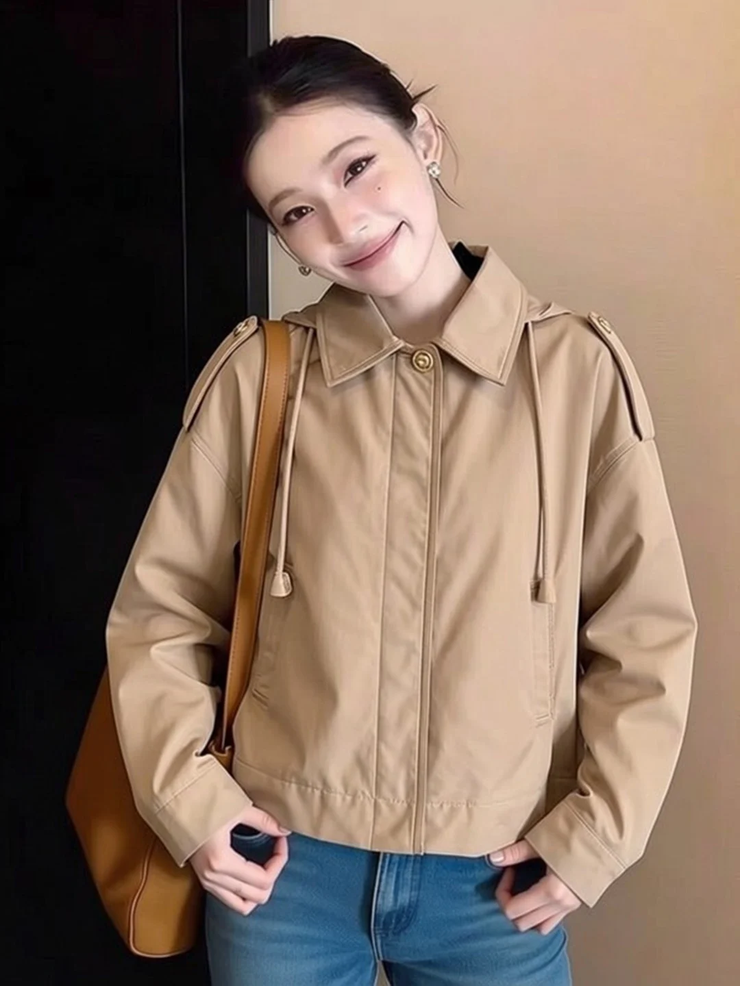 

Retro American ort Coat Spring 2026 Women's i Color Loose Fit Anti-Aging Jaet Stand Version Zipper Closure