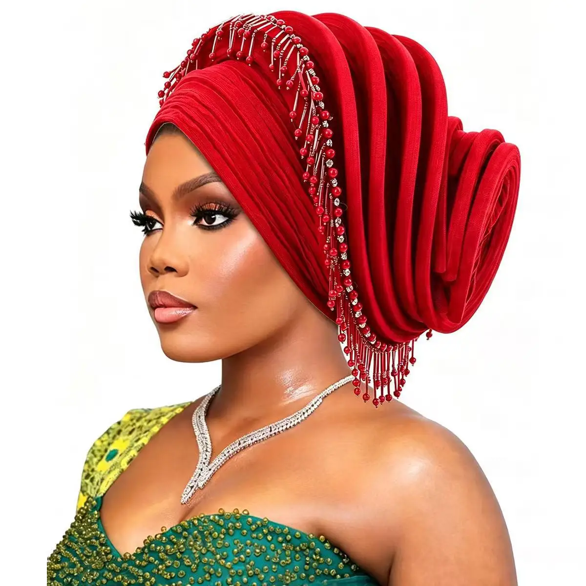 Fashion Women Elastic Ruffle African Turban Cap Tassels Head Wraps Nigeria Wedding Auto Gele Headtie Party Headgear Headwear Hat
