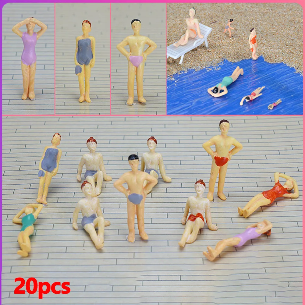 20pcs Plastic Assorted 1:150 Painted Model Beach Sea Swimming People Figures Model Train Layout Landscape Toys