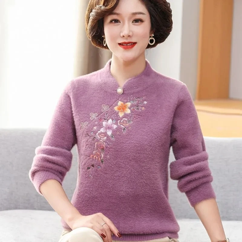 Mùa Thu Đông Giả Chồn Áo Nỉ 2022 Mới Dày Nữ Cashmere Áo Len Sang Trọng Chui Đầu Top Áo Thun Đan Dây Nhảy 3XL