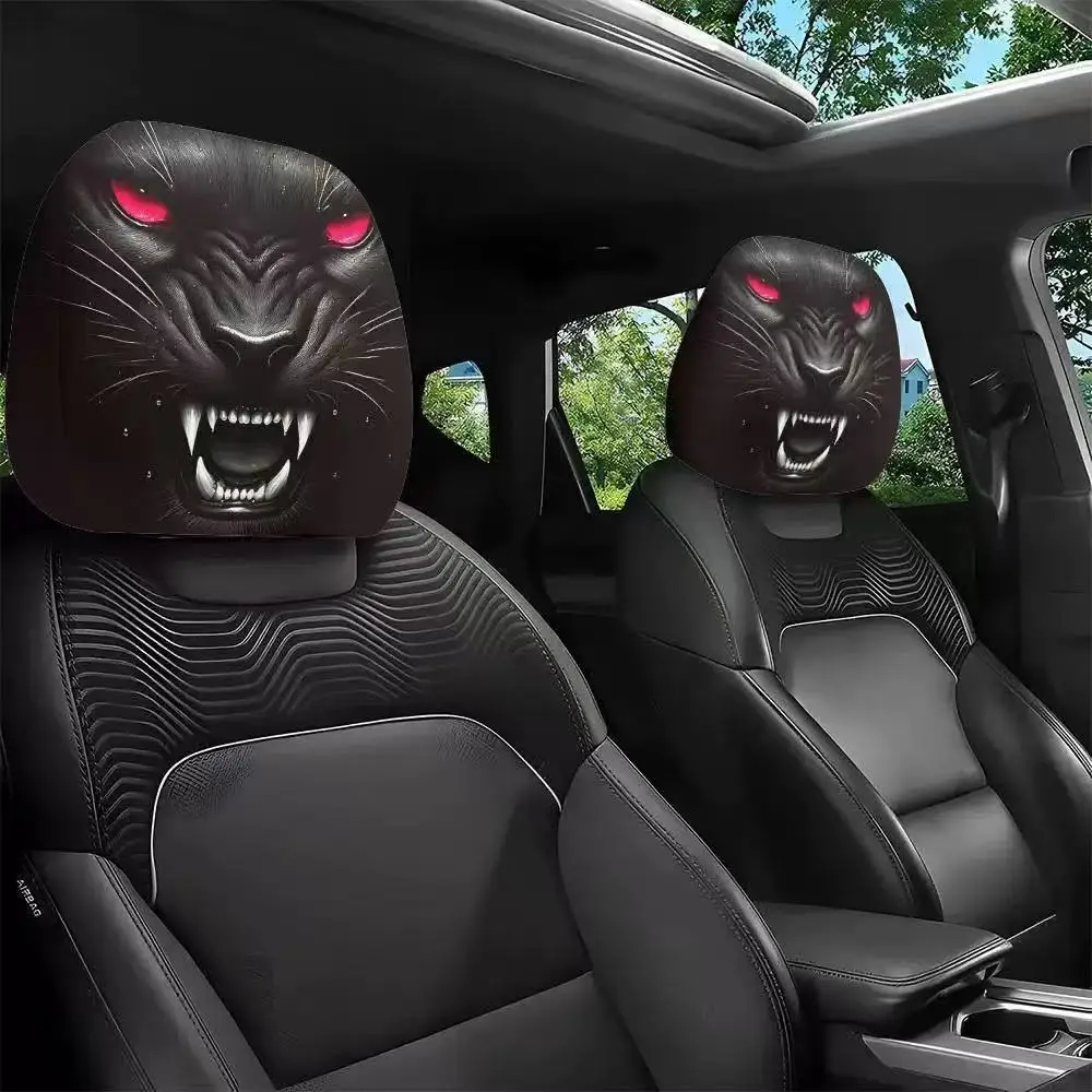 

2pcs Double-sided car headrest cover, black skull, funny, stain-resistant, oil-resistant, elastic travel decoration
