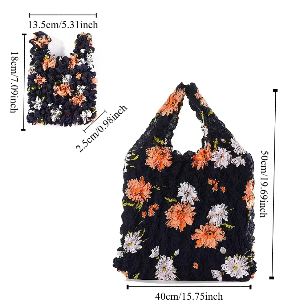 Reusable Bubble Foldable Stretch Bag Shopping Bag Large Capacity Pleated Flexible Handbag Chiffon Handheld Storage Bag Daily
