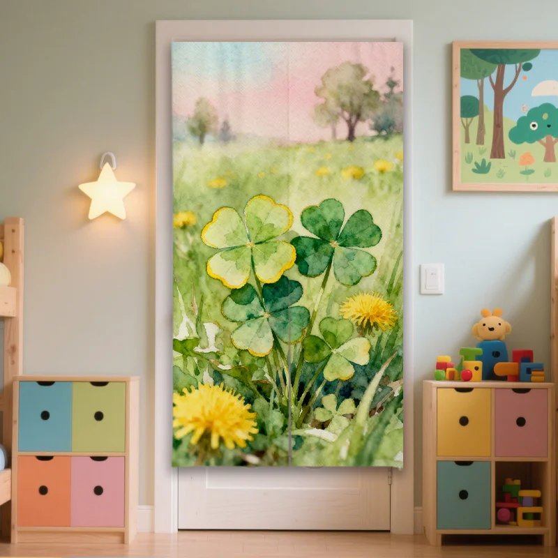 Large Spring Watercolor Floral Door Curtain Room Divider Garden Decor Screen Panel Clover Nature Aesthetic Privacy Home Accent