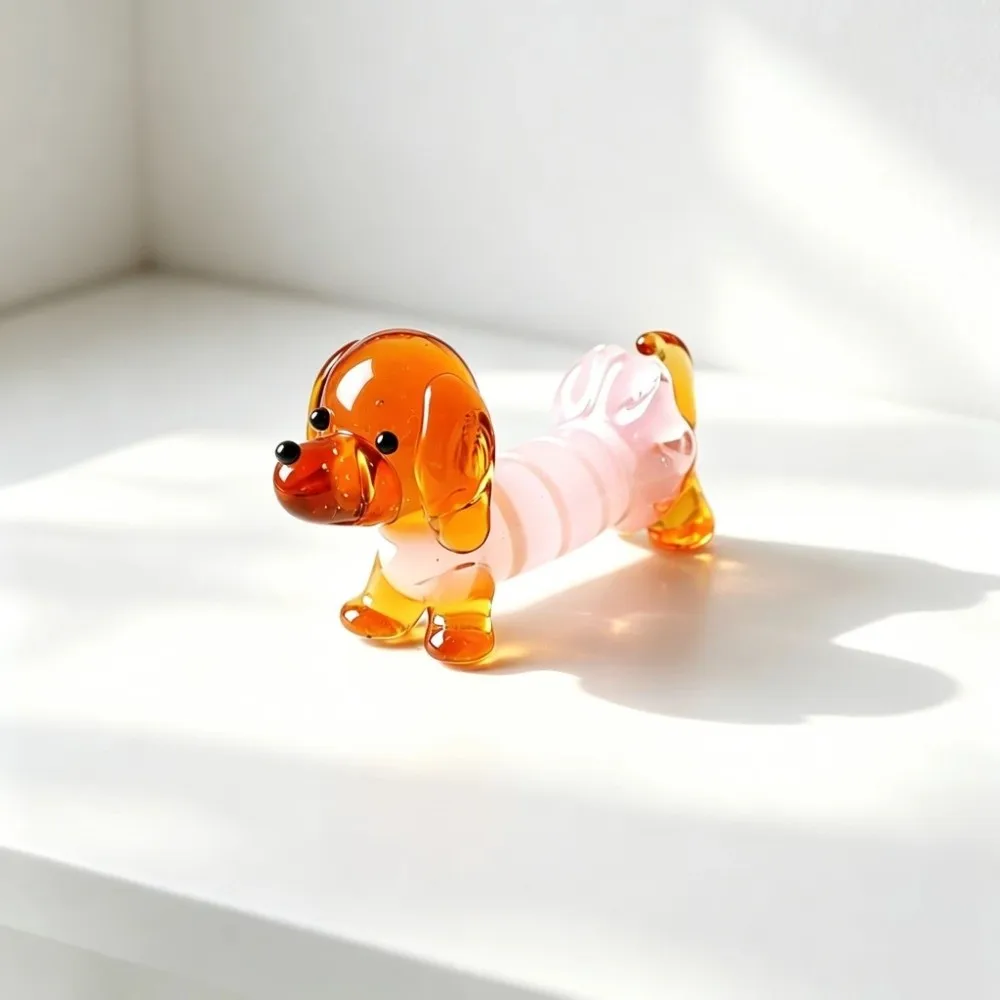 Transparent Glass Dachshund Figurine Colorful Handmade Mini Glass Dog Ornament Clear Crystal Miniature Hand Blown Crystal Dog