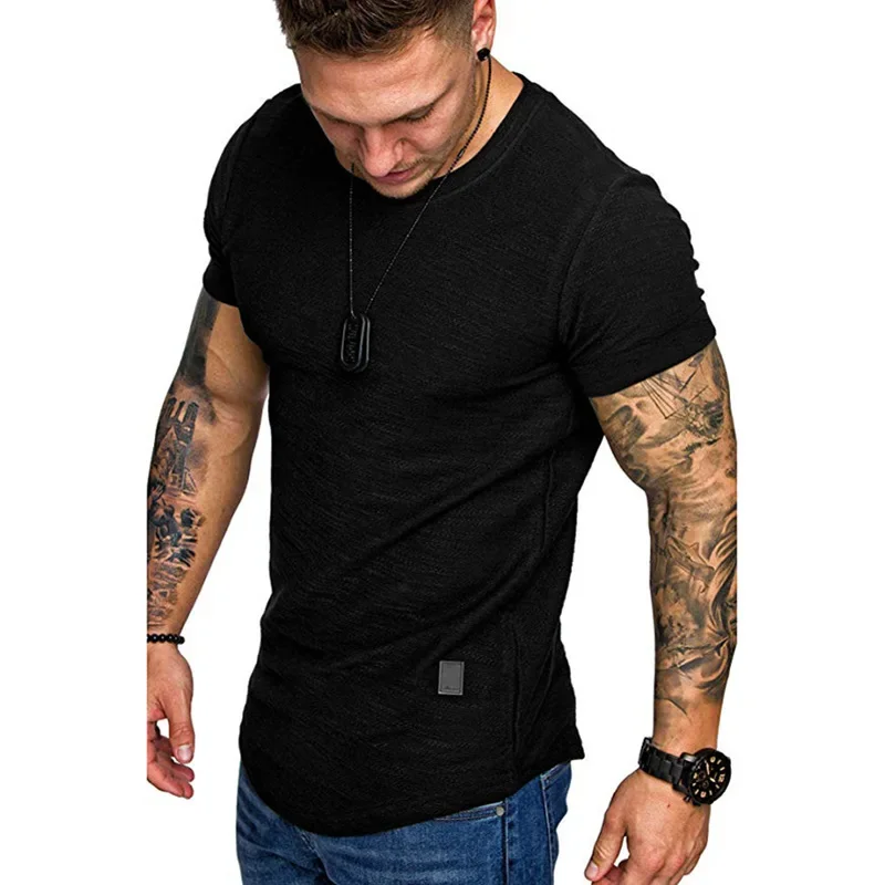 Summer Mens Lightweight T-shirt Short Sleeve Jogging Basic Solid Collar Crew Neck Tshirts Sport Tops