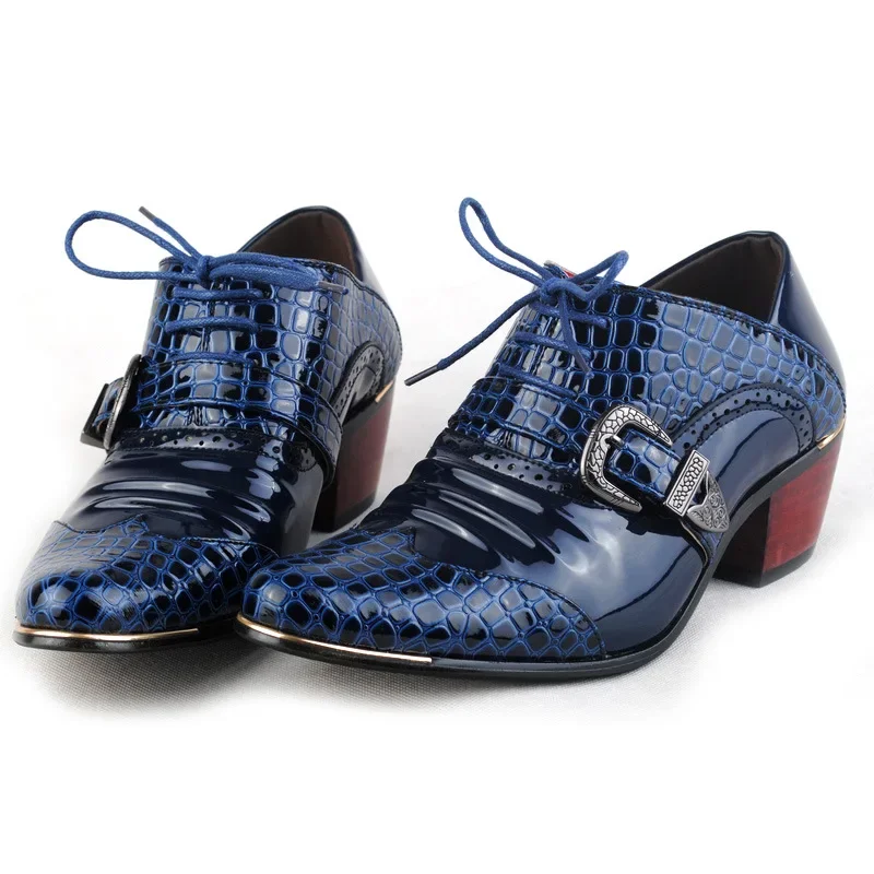 Thick Heel Men Dress Shoes Men's Oxfords Fashion Business Formal Male Shoes 2022 New Patent Leather Mens Suits Party Shoe