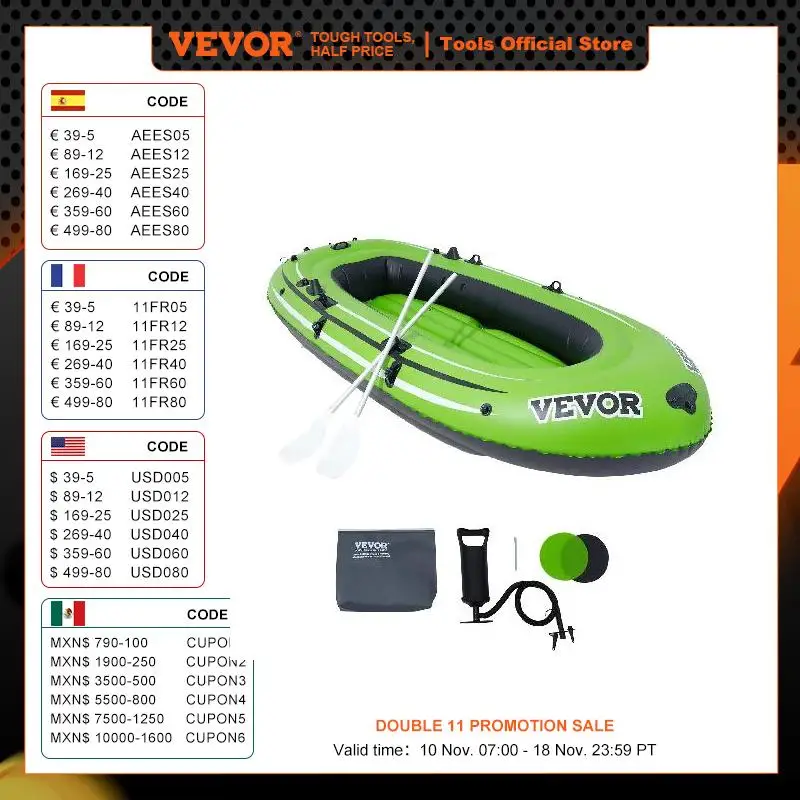 VEVOR Inflatable Boat 4-Person Inflatable Fishing Boat Strong PVC Portable Boat Raft Kayak 45.6