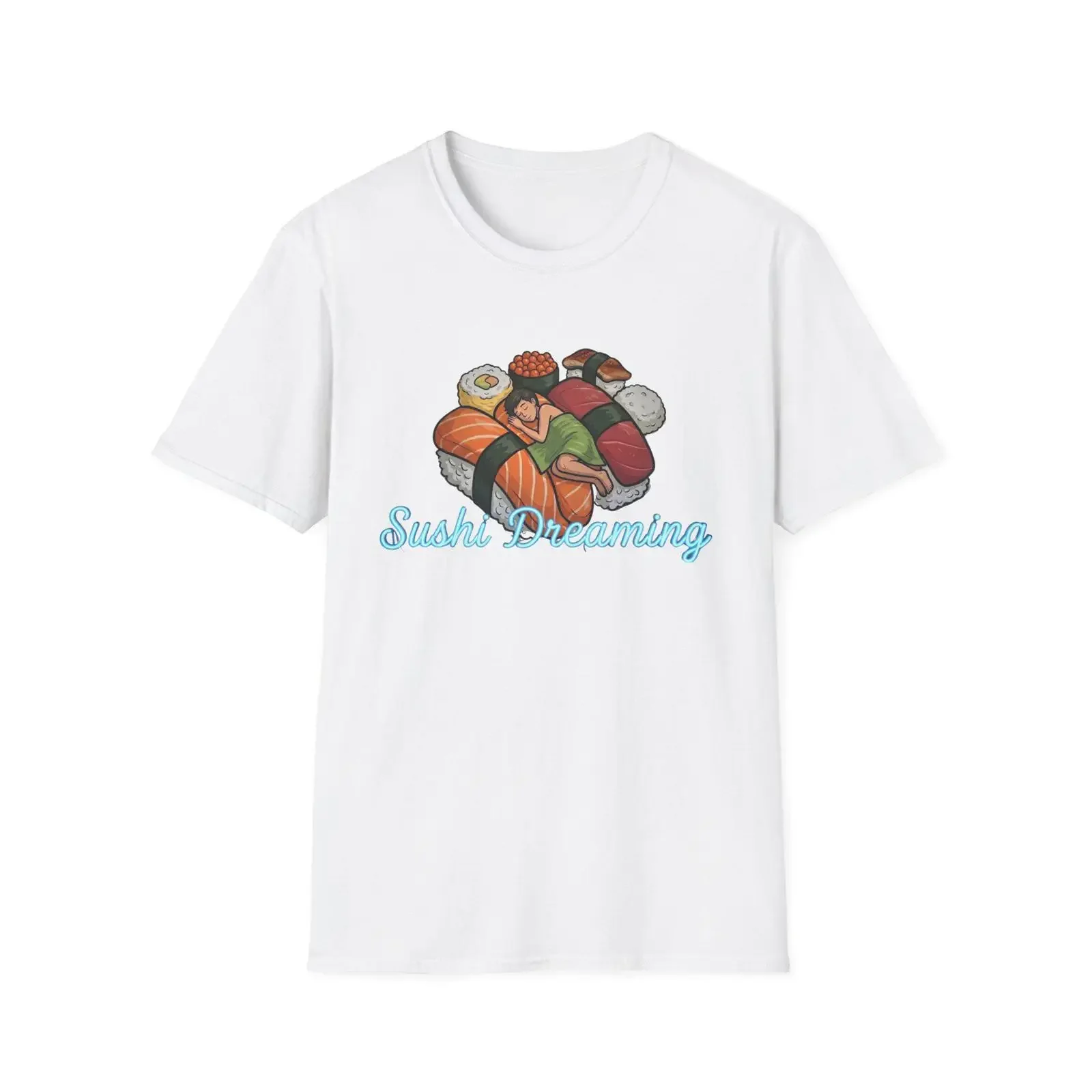 Sushi Dreaming T Shirt Cute Illustration Nigiri Rolls vintage Washed fashion Soft Casual Slightly Unisex homme streetwear