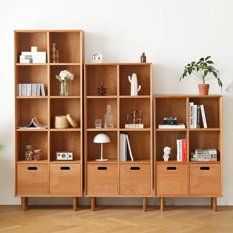 

Premium Cherry wood solid wood floor-to-ceiling bookshelf Japanese-style simple lattice cabinet small apartment