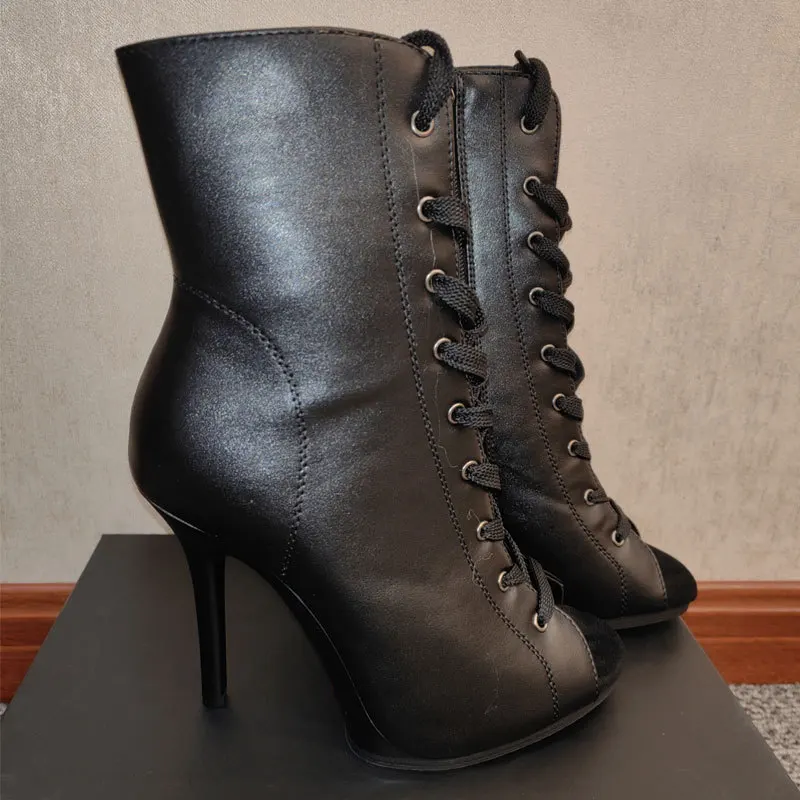 Platform Dance Heels 11cm 9.5cm With 0.5cm Platform Black Leather and Real Leather Women Sexy Comfortable High Heel Dance Shoes