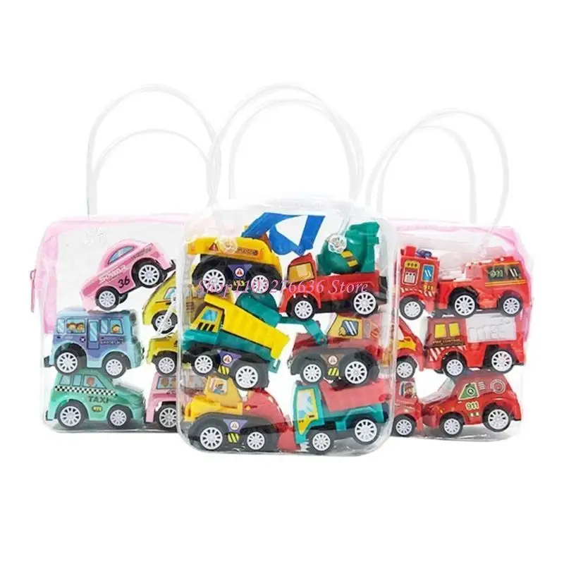 Pacote r6fd 6 pequenos veículos jogo carro brinquedos inércia para criança estilos aleatórios puxando o brinquedo