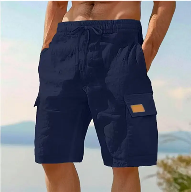

2026 New New Summer Men's Cotton Linen Shorts Comfortable Loose Fit Elastic Drawstring Waist Casual Beach Shorts Breathable