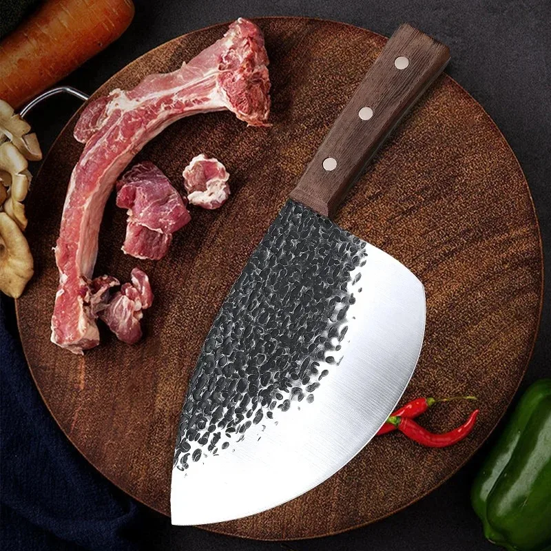 Forged Butcher Knife Cleaver Meat Chef Cooking Tool Wooden Handle Handmade Kitchen Knife Stainless Steel Slicing Boning Knife