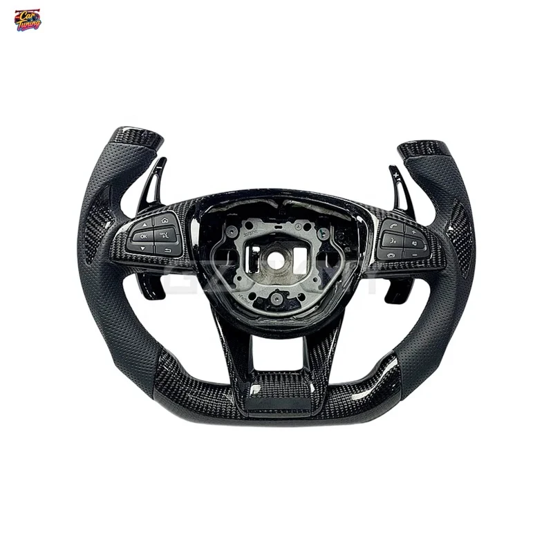 TOP - W205 C205 W213 C238 X253 C- E/GLC-Class Peorated Leather Black Carbon Fiber Airplane Steering Wheel