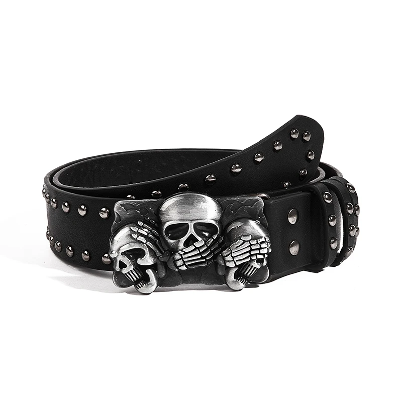 Designer Punk Belts For Women High Quality Luxury Brand Skull Rivet Unisex Waist Men Waistband Goth Belt For Jeans