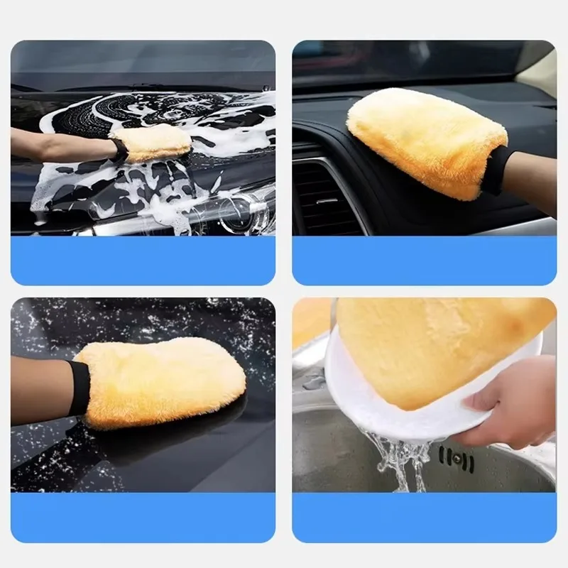 Double-sided Plush Imitation Wool Car Wash Glove, Soft Thickened for Dusting Polishing Waxing Auto & Motorcycle Cleaning Tools