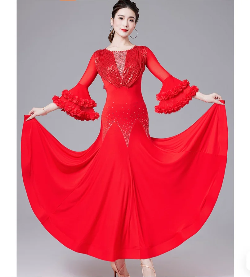 

Elegant Diamond studded Modern Dance Dress for Women's Social Dance Grand Swing Dress Performance Dress