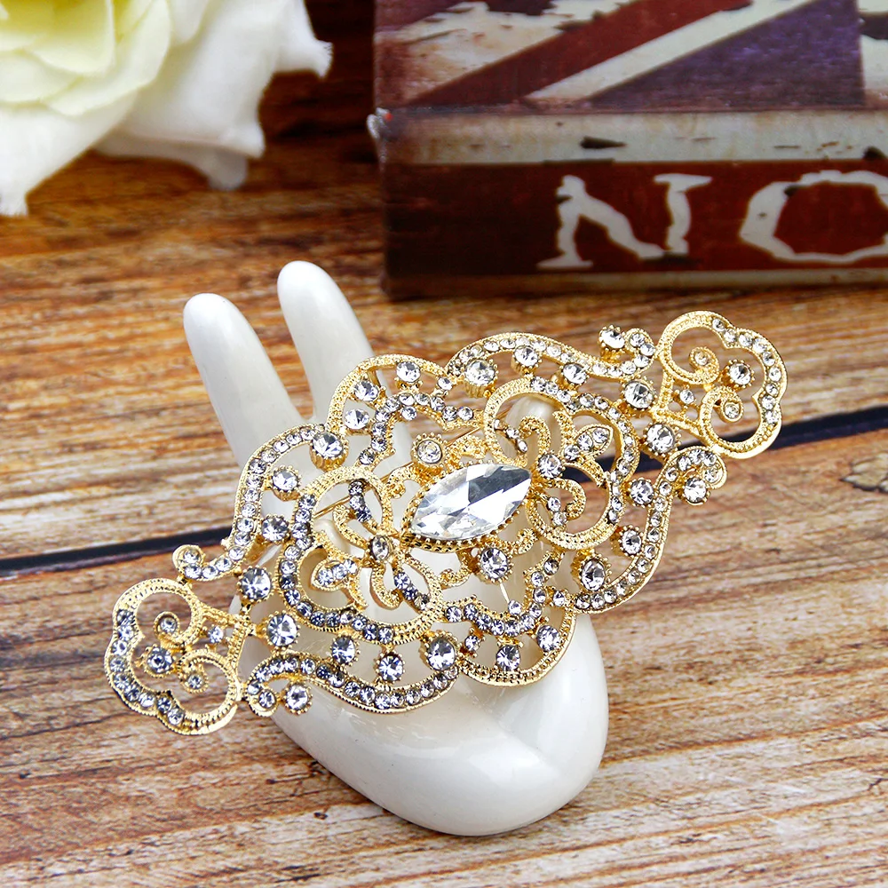 Sunspicems Chic Morocco Crystal Women Brooch Gold Color Arabic Flower Caftan Pins Arabesquitic Wedding Jewelry Dubai Bridal Gift