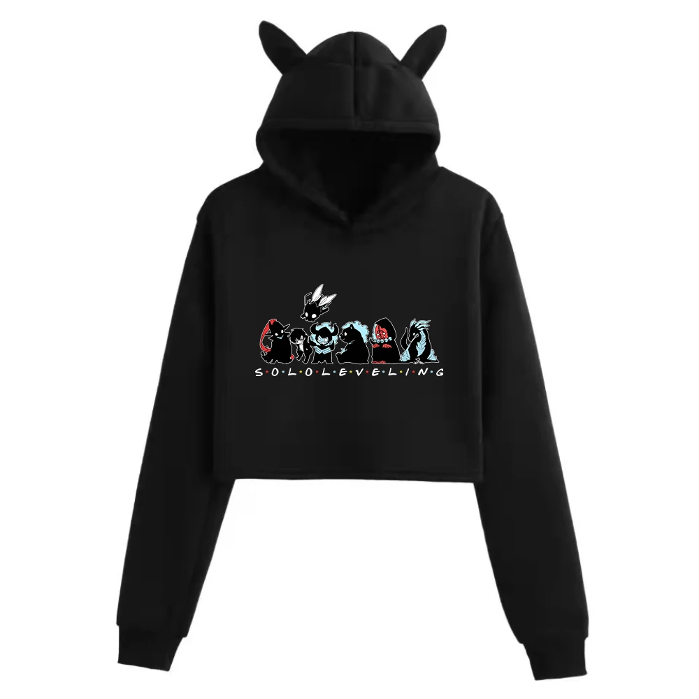 Anime Cute Solo Leveling Cat Ears Long Sleeve Crop Tops Girls Fashion Hoodie