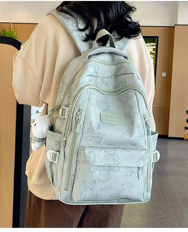 

Women's Cute Bear Print Backpack Large Capacity Multi-Pocket School Bag for Teen Girls Casual Travel Laptop Backpack