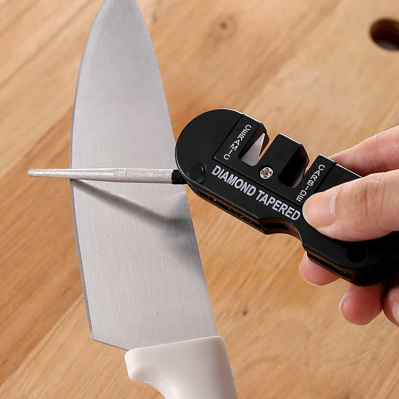 4-in-1 المحمولة التنغستن السيراميك كربيد سكين المشحذ مبراة شحذ خطاف الصيد جيب الماس أداة مخيم تنزه في الهواء الطلق