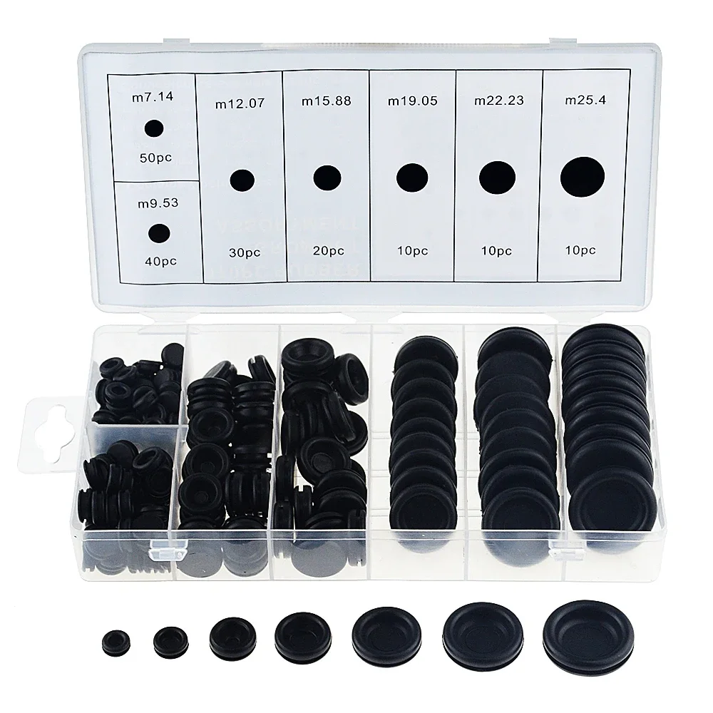 170pcs/Sets Waterproof Protect Wire Tool 7 Sizes Sealing Rubber Cables Grommet Kit Electrical Plugs Conductor Gasket Ring