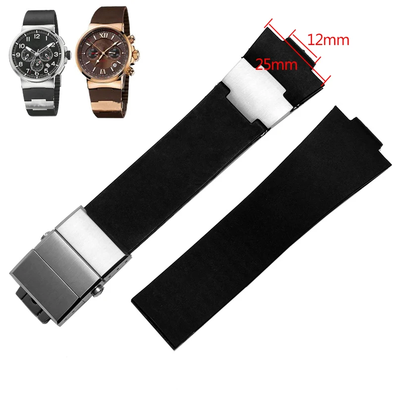 Silicone Rubber Watchband 22mm Curved for Ulysse Nardin DIVER 263 Strap Black Brown Blue 25*12mm Raised Waterproof Watch Band