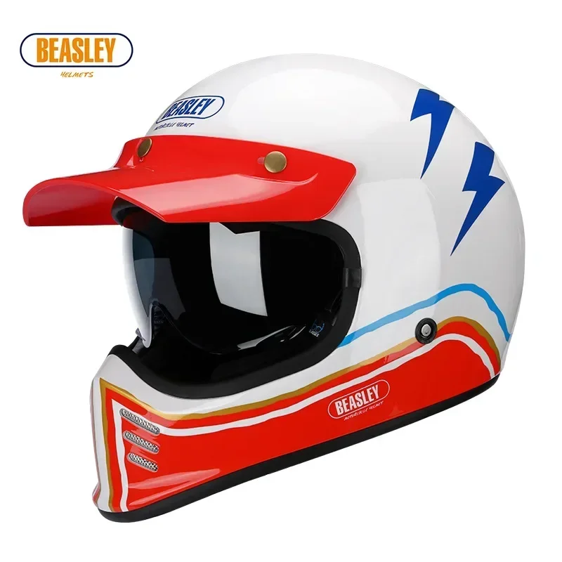 BEASLEY Retro Motorcycle Helmet Full Face DOT ECE Summer Anti-glare SunVisor Casco De Moto Capacete For Harley