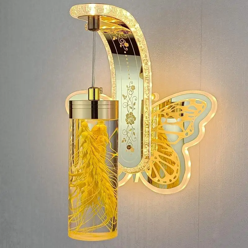 Corridor Stair Wall Lamp Modern Flower Amber Crystal Creative Lighting Nordic Living Room Background Wall Wall Light Home Deco