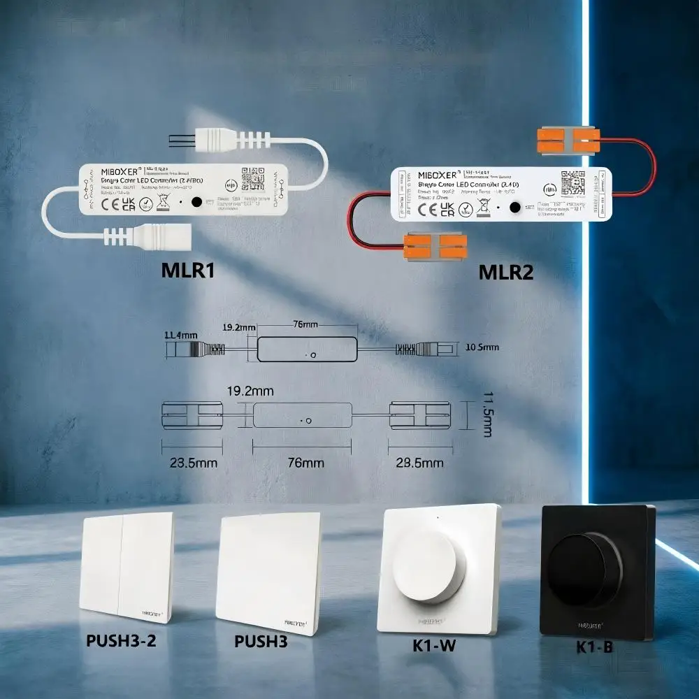 Miboxer MLR1 MLR2 K1 RUSH3 DC12-24V Mini 2.4GHz RF Wireless Remote Dimmer for 2835 5050 Single Color Strip Light LED Controller