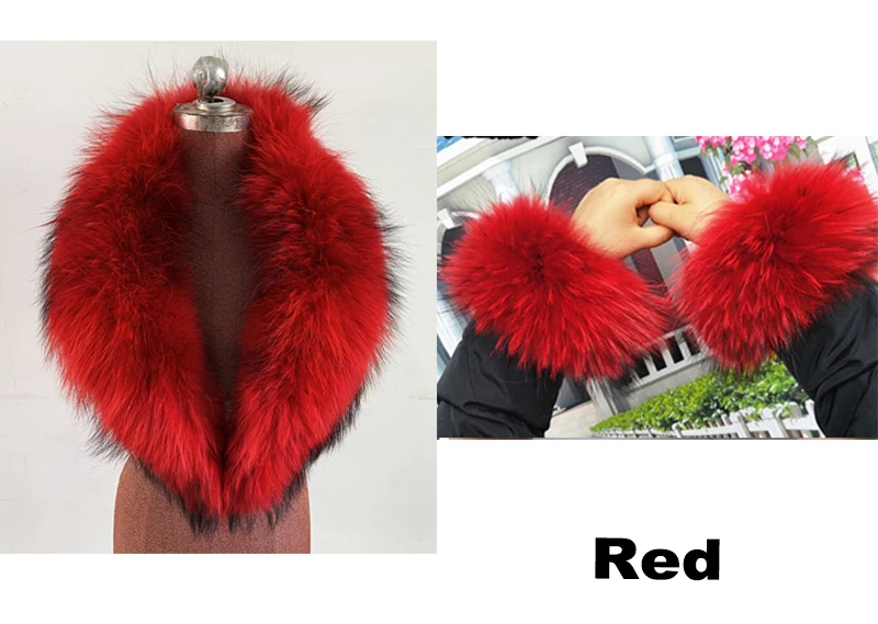 Luxury New Real Raccoon Fur Collar Cuffs Set Natural Winter Warm Fur Scarf Women Coat Hood Trim Fluffy Genuine Fur Accessories