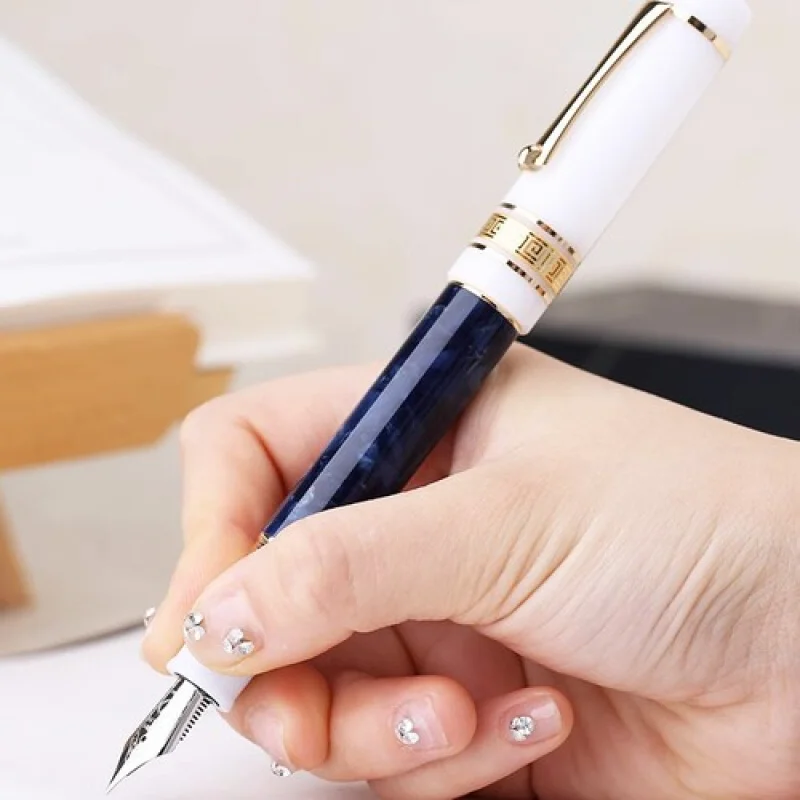 Stylo à encre pour stylo plume en résine A + MAJOHN M400 # 6 plumes EF/F/M couleur argent/plume bicolore