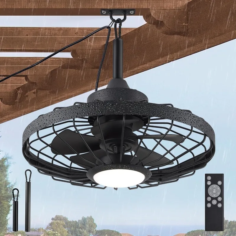 Hot Selling Items Outdoor Ceiling Fan with Light and Remote Control with 3 Color Light Portable with Plug-in Cord Hook for Patio