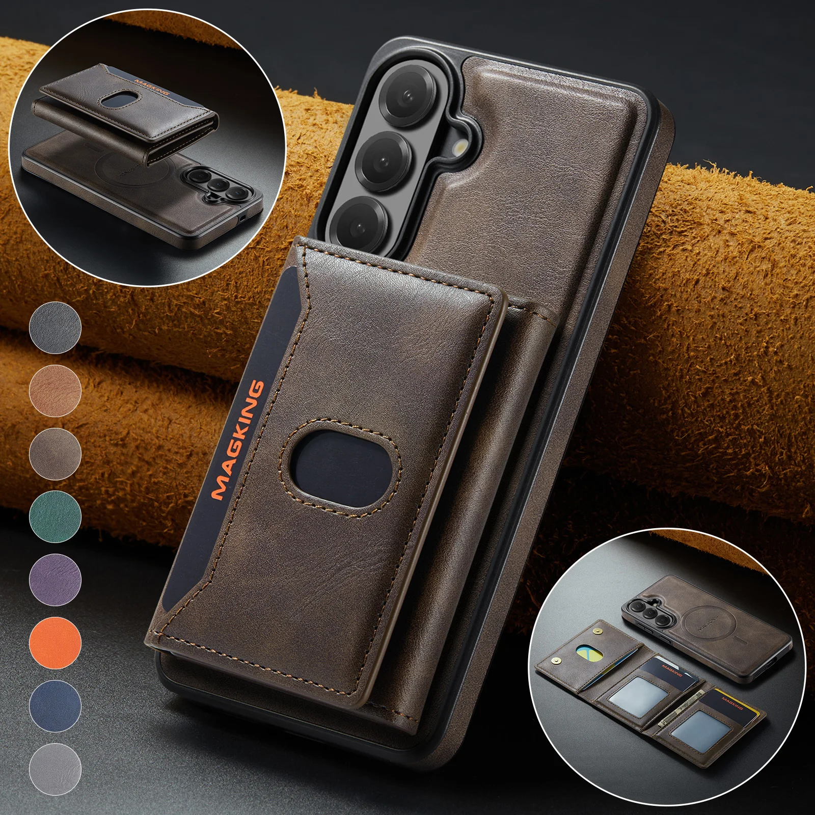 DG-K5 For Samsung Galaxy S26FE S26 S26+ S25 S24 S23 Ultra Magnetic Detachable RFID Wallet Case PU Leather Card Holder Kickstand