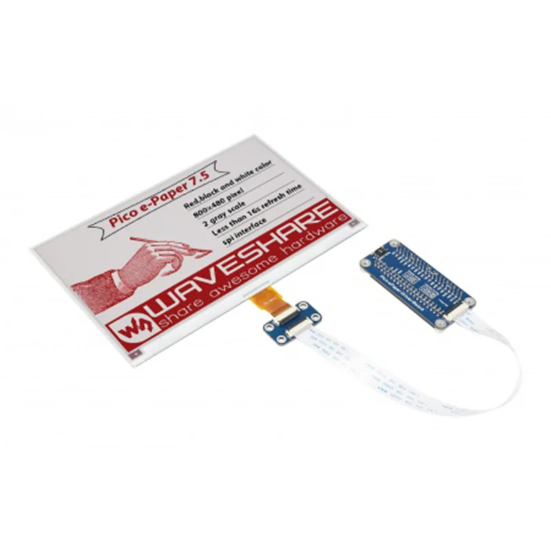Waveshare 7.5 Inch E-Paper Display Module For Raspberry Pi Pico 800x480 Red Black White 3-Color E-Ink Screen SPI Interface