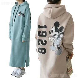 Disney Mickey Mouse Spring Autumn Sweatshirt Long-Sleeved Dress Woman Clothing Hooded Collar Pocket Simple Lady Dress Sweatshirt