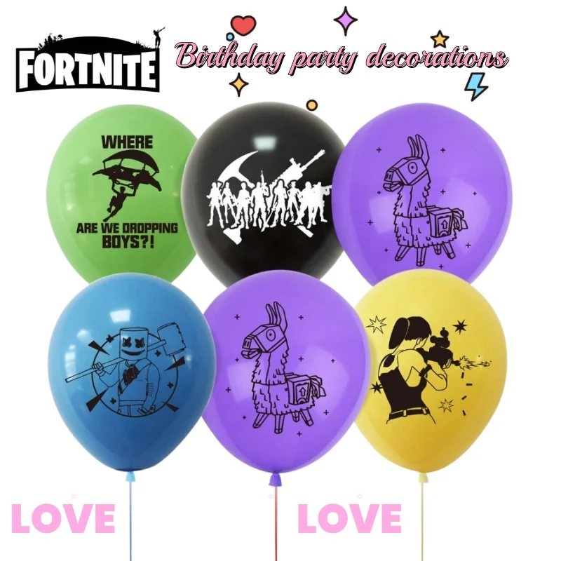 

Набор латексных шаров для декора на день рождения в стиле Fortnite: яркие цвета, креативный дизайн, тематика игры, мультяшные персонажи, оформление сцены для мероприятий